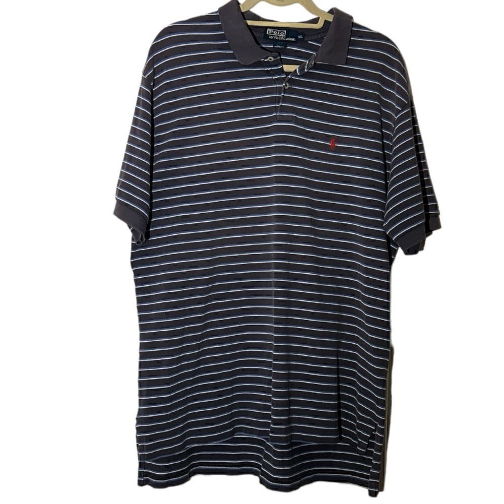 Polo Ralph Lauren 100% Cotton Navy White Striped Polo Shirt Size XL